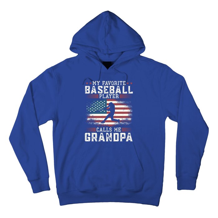 Vintage Usa Flag Design My Favorite Baseball Player Grandpa Gift Hoodie