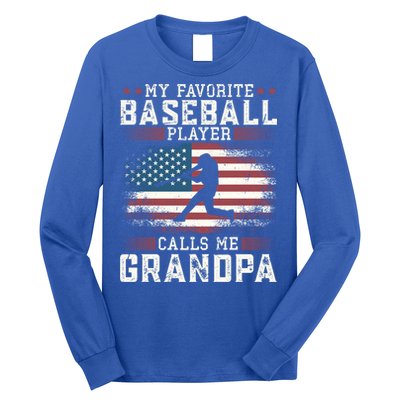 Vintage Usa Flag Design My Favorite Baseball Player Grandpa Gift Long Sleeve Shirt