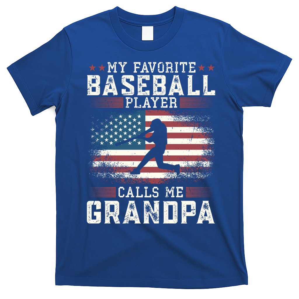 Vintage Usa Flag Design My Favorite Baseball Player Grandpa Gift T-Shirt