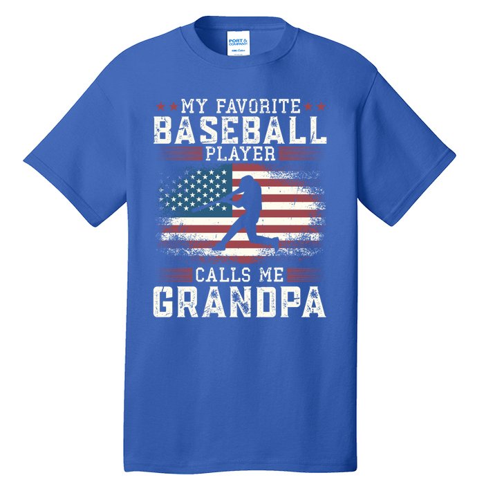 Vintage Usa Flag Design My Favorite Baseball Player Grandpa Gift Tall T-Shirt