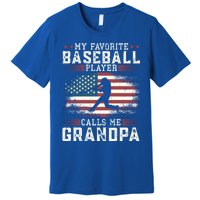 Vintage Usa Flag Design My Favorite Baseball Player Grandpa Gift Premium T-Shirt