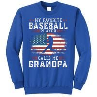 Vintage Usa Flag Design My Favorite Baseball Player Grandpa Gift Tall Sweatshirt