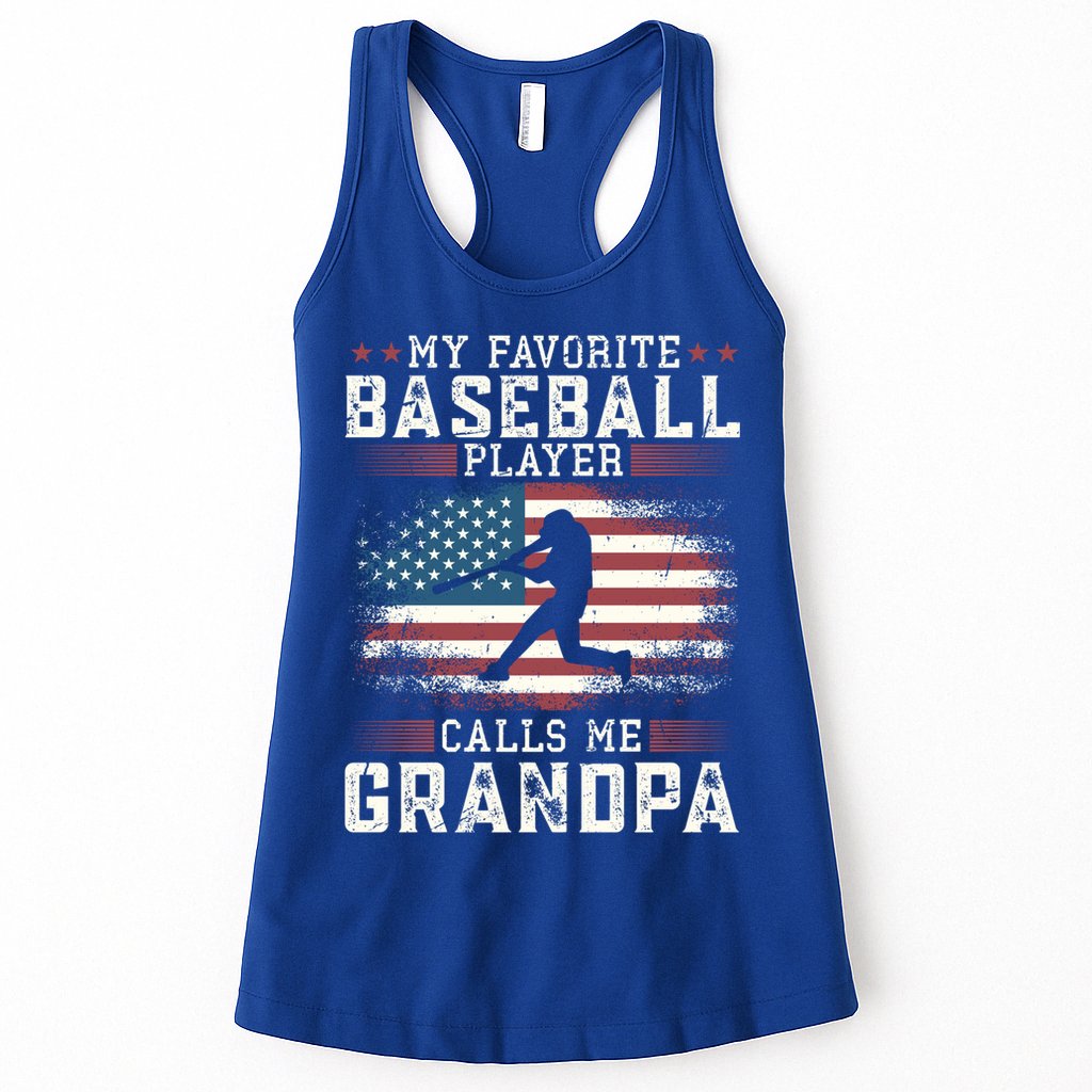 Vintage Usa Flag Design My Favorite Baseball Player Grandpa Gift Womens Tank Top