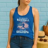 Vintage Usa Flag Design My Favorite Baseball Player Grandpa Gift Womens Tank Top