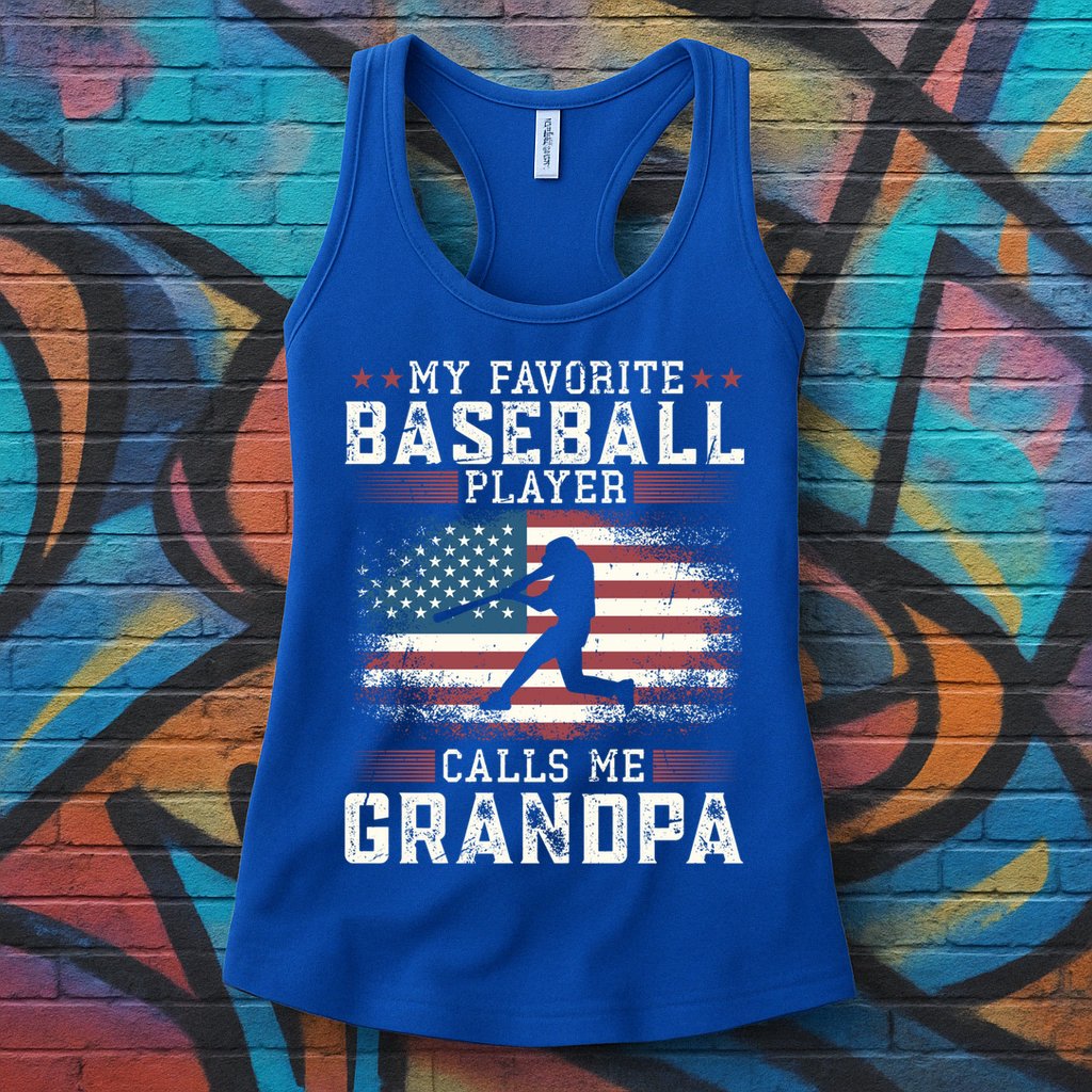 Vintage Usa Flag Design My Favorite Baseball Player Grandpa Gift Womens Tank Top