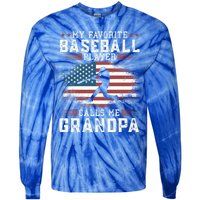 Vintage Usa Flag Design My Favorite Baseball Player Grandpa Gift Tie-Dye Long Sleeve Shirt