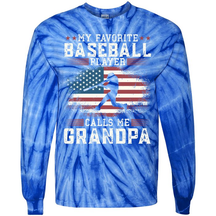 Vintage Usa Flag Design My Favorite Baseball Player Grandpa Gift Tie-Dye Long Sleeve Shirt