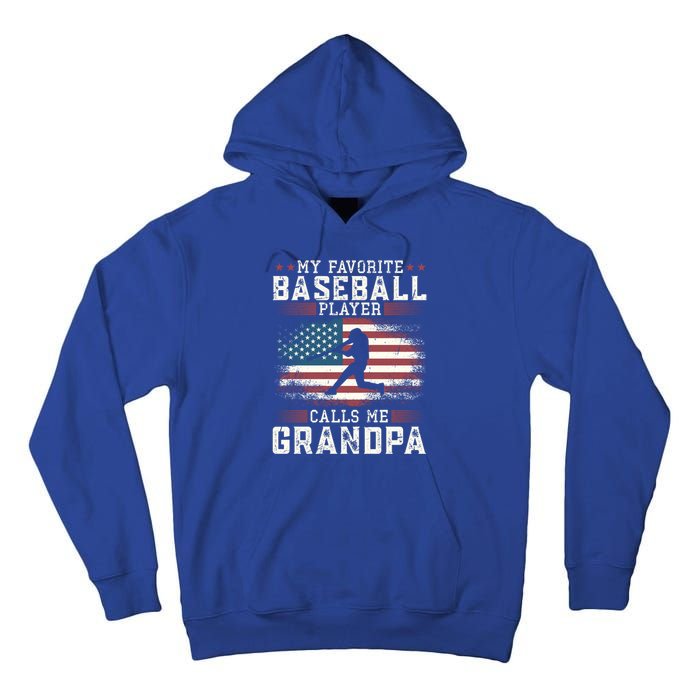 Vintage Usa Flag Design My Favorite Baseball Player Grandpa Gift Tall Hoodie