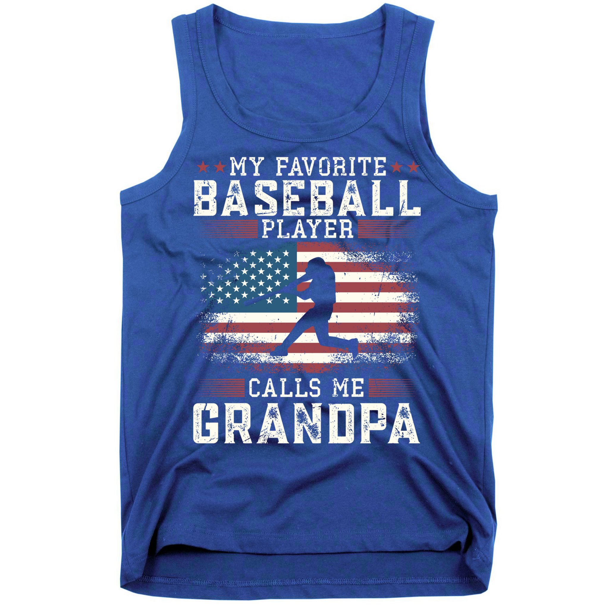 Vintage Usa Flag Design My Favorite Baseball Player Grandpa Gift Tank Top
