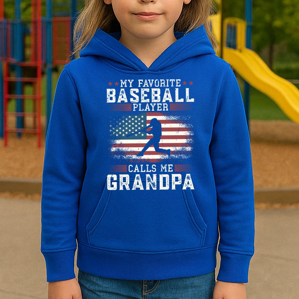 Vintage Usa Flag Design My Favorite Baseball Player Grandpa Gift Kids Hoodie