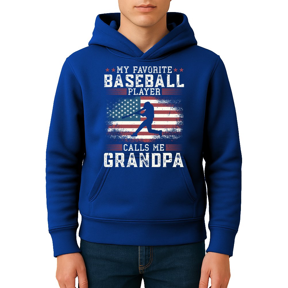 Vintage Usa Flag Design My Favorite Baseball Player Grandpa Gift Kids Hoodie