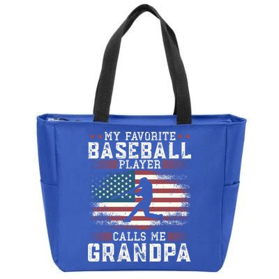 Vintage Usa Flag Design My Favorite Baseball Player Grandpa Gift Zip Tote Bag