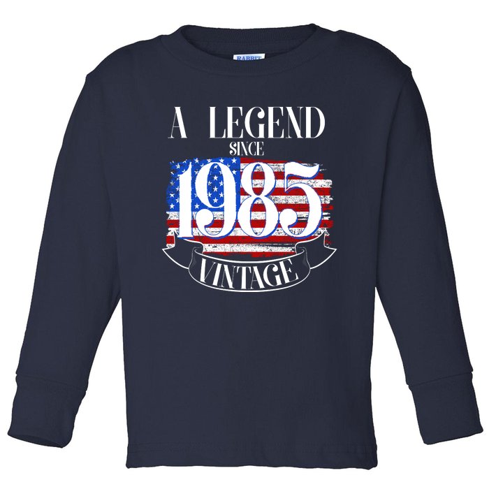 Vintage Usa Flag A Legend Since 1985 40th Birthday Toddler Long Sleeve Shirt