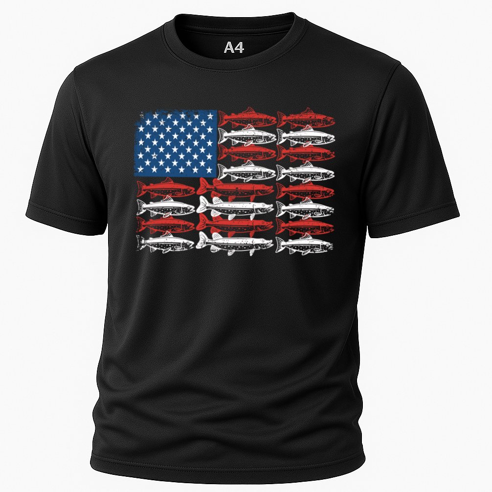 Vintage Usa Fish American Flag Fishing Patriotic Fisher Cool Gift Cooling Performance Crew T-Shirt