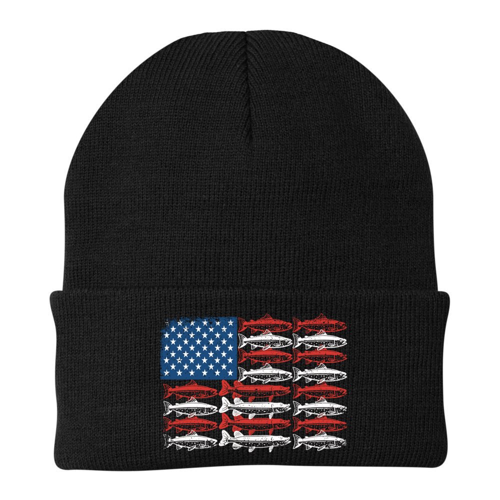 Vintage Usa Fish American Flag Fishing Patriotic Fisher Cool Gift Beanie