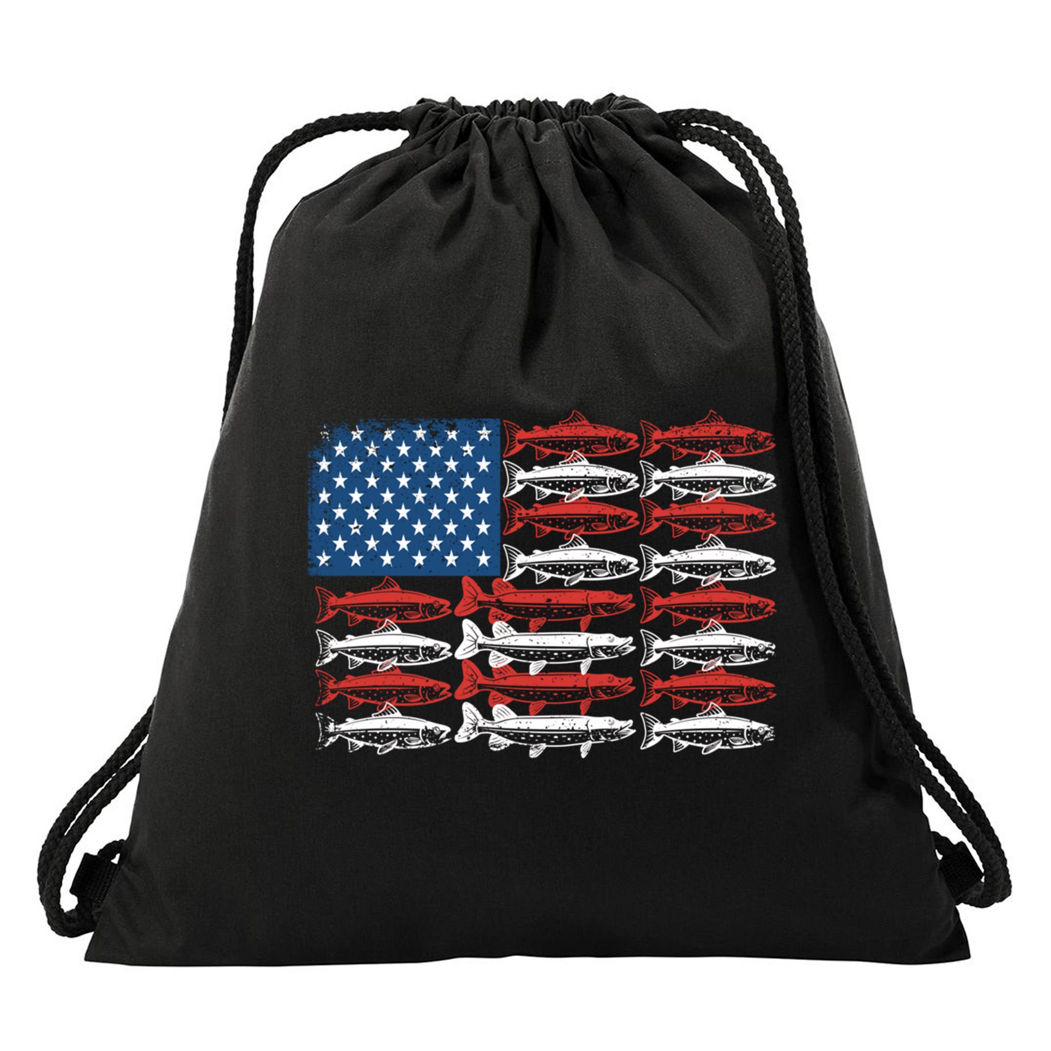Vintage Usa Fish American Flag Fishing Patriotic Fisher Cool Gift Drawstring Bag