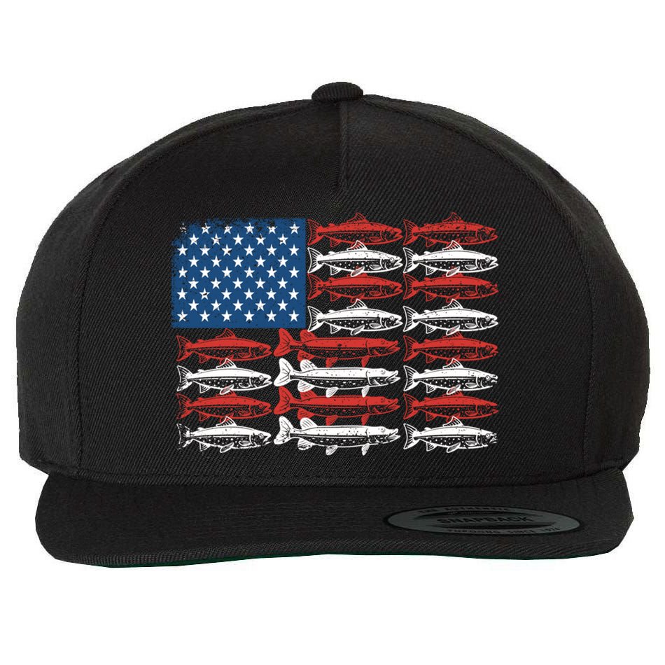 Vintage Usa Fish American Flag Fishing Patriotic Fisher Cool Gift Wool Snapback Cap