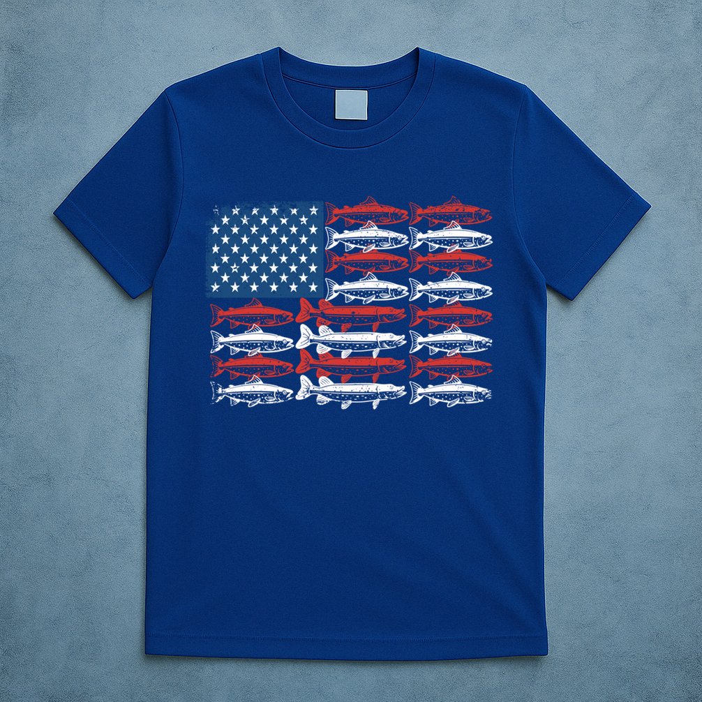 Vintage Usa Fish American Flag Fishing Patriotic Fisher Cool Gift T-Shirt