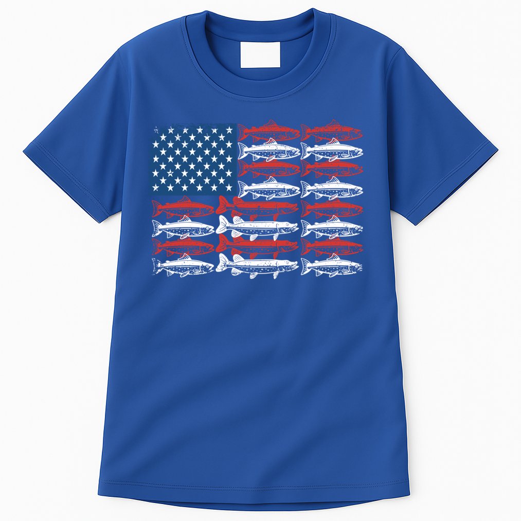 Vintage Usa Fish American Flag Fishing Patriotic Fisher Cool Gift Tall T-Shirt