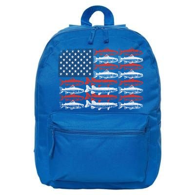 Vintage Usa Fish American Flag Fishing Patriotic Fisher Cool Gift 16 in Basic Backpack