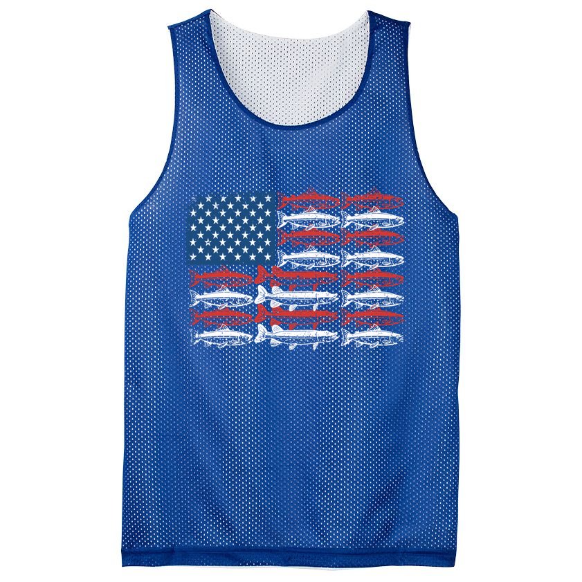 Vintage Usa Fish American Flag Fishing Patriotic Fisher Cool Gift Mesh Reversible Basketball Jersey Tank