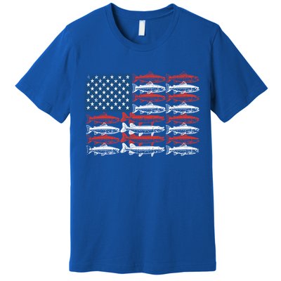 Vintage Usa Fish American Flag Fishing Patriotic Fisher Cool Gift Premium T-Shirt