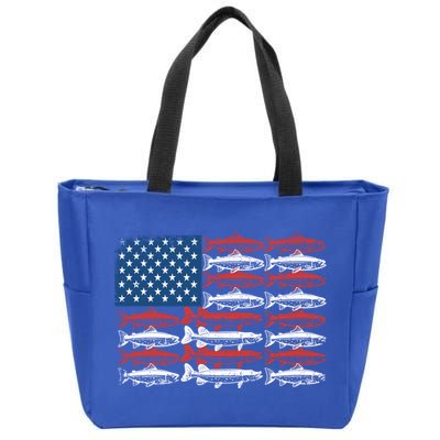 Vintage Usa Fish American Flag Fishing Patriotic Fisher Cool Gift Zip Tote Bag