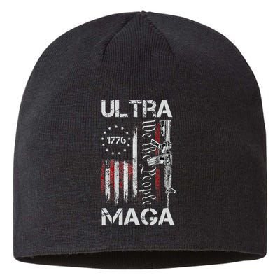 Vintage USA Flag Ultra Maga Gun USA 4th Of July Trump 2024 Sustainable Beanie