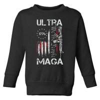 Vintage USA Flag Ultra Maga Gun USA 4th Of July Trump 2024 Toddler Sweatshirt