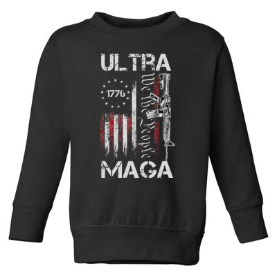 Vintage USA Flag Ultra Maga Gun USA 4th Of July Trump 2024 Toddler Sweatshirt