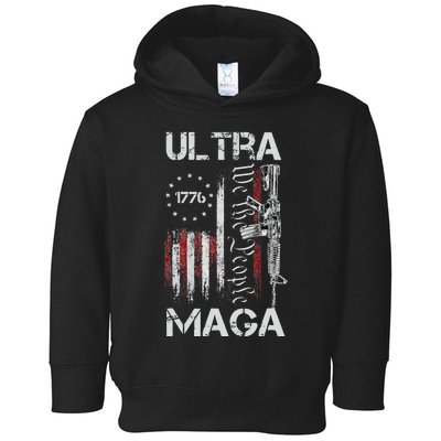 Vintage USA Flag Ultra Maga Gun USA 4th Of July Trump 2024 Toddler Hoodie