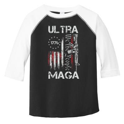 Vintage USA Flag Ultra Maga Gun USA 4th Of July Trump 2024 Toddler Fine Jersey T-Shirt