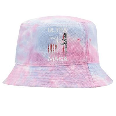 Vintage USA Flag Ultra Maga Gun USA 4th Of July Trump 2024 Tie-Dyed Bucket Hat