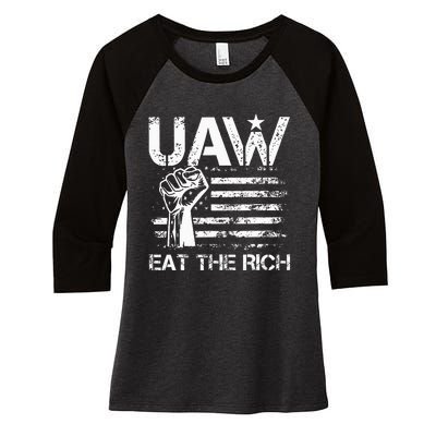 Vintage US Flag UAW Strong & Proud Union Gear Women's Tri-Blend 3/4-Sleeve Raglan Shirt