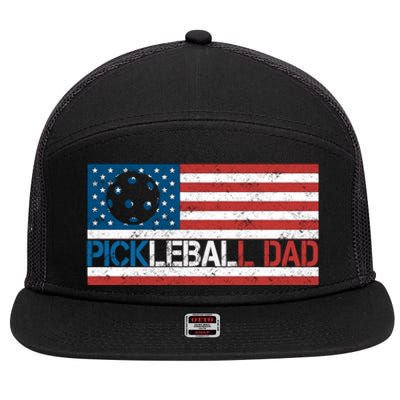 Vintage Us Flag Pickleball Player Design Paddleball Lover Gift 7 Panel Mesh Trucker Snapback Hat