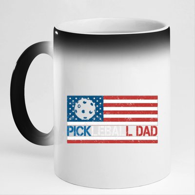 Vintage Us Flag Pickleball Player Design Paddleball Lover Gift 11oz Black Color Changing Mug