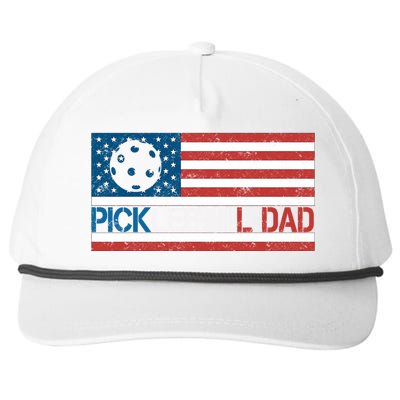 Vintage Us Flag Pickleball Player Design Paddleball Lover Gift Snapback Five-Panel Rope Hat