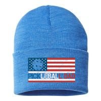 Vintage Us Flag Pickleball Player Design Paddleball Lover Gift Sustainable Knit Beanie