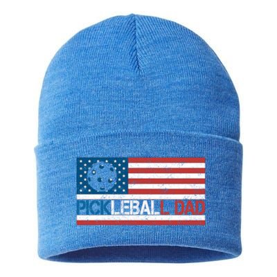 Vintage Us Flag Pickleball Player Design Paddleball Lover Gift Sustainable Knit Beanie