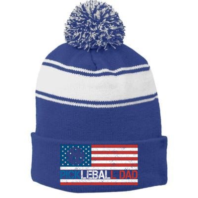 Vintage Us Flag Pickleball Player Design Paddleball Lover Gift Stripe Pom Pom Beanie