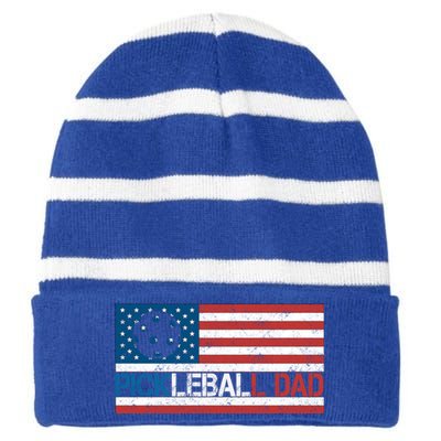 Vintage Us Flag Pickleball Player Design Paddleball Lover Gift Striped Beanie with Solid Band