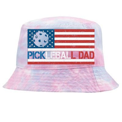 Vintage Us Flag Pickleball Player Design Paddleball Lover Gift Tie-Dyed Bucket Hat