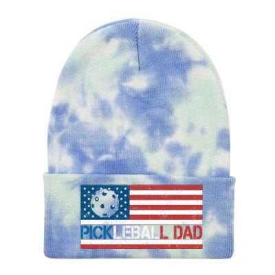 Vintage Us Flag Pickleball Player Design Paddleball Lover Gift Tie Dye 12in Knit Beanie