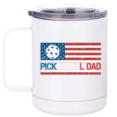 Vintage Us Flag Pickleball Player Design Paddleball Lover Gift 12 oz Stainless Steel Tumbler Cup