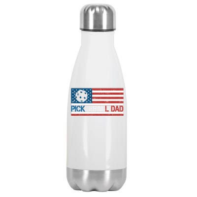 Vintage Us Flag Pickleball Player Design Paddleball Lover Gift Stainless Steel Insulated Water Bottle