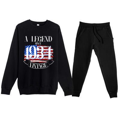 Vintage Usa Flag A Legend Since 1934 90th Birthday Premium Crewneck Sweatsuit Set