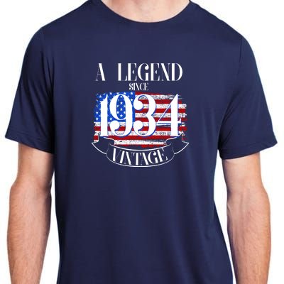 Vintage Usa Flag A Legend Since 1934 90th Birthday Adult ChromaSoft Performance T-Shirt