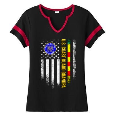 Vintage Usa Flag Proud Coast Guard Vietnam Veteran Grandpa Gift Ladies Halftime Notch Neck Tee