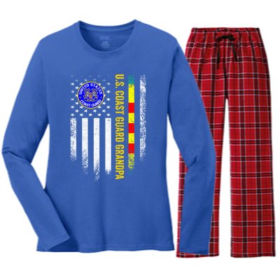 Vintage Usa Flag Proud Coast Guard Vietnam Veteran Grandpa Gift Women's Long Sleeve Flannel Pajama Set 