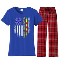 Vintage Usa Flag Proud Coast Guard Vietnam Veteran Grandpa Gift Women's Flannel Pajama Set